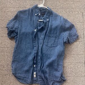 J. Crew Blue and White Striped Button-Down Linen Shirt Size Medium